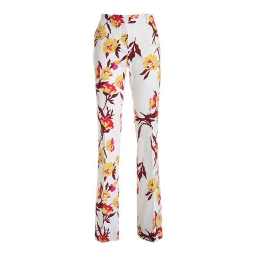 MAX MARA  STUDIO Womens Ivory Stretch Zippered Pocketed Floral Flare Pants 10